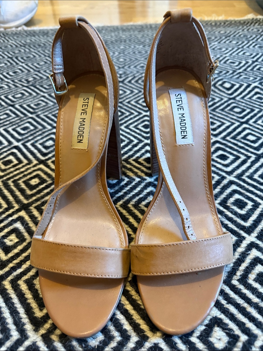 Steve Madden Carson Nude/Tan Ankle-Strap Block Heel Sandals